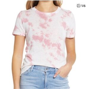 Faherty Didion Tie-Dye Pink and White Short Sleeve Tee